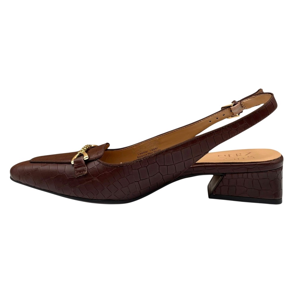 Naturalizer Womens Lindsey Leather Shoes Size 8 Brown Slingback Low Block Heel - Picture 5 of 10